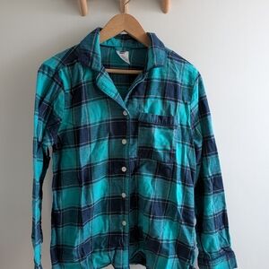 Blue and Green Plaid Button-Up Shirt